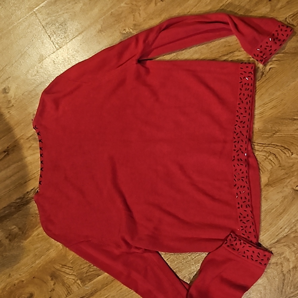 Kathy Lee Collection Beaded Red Sweater Size Large - image 7